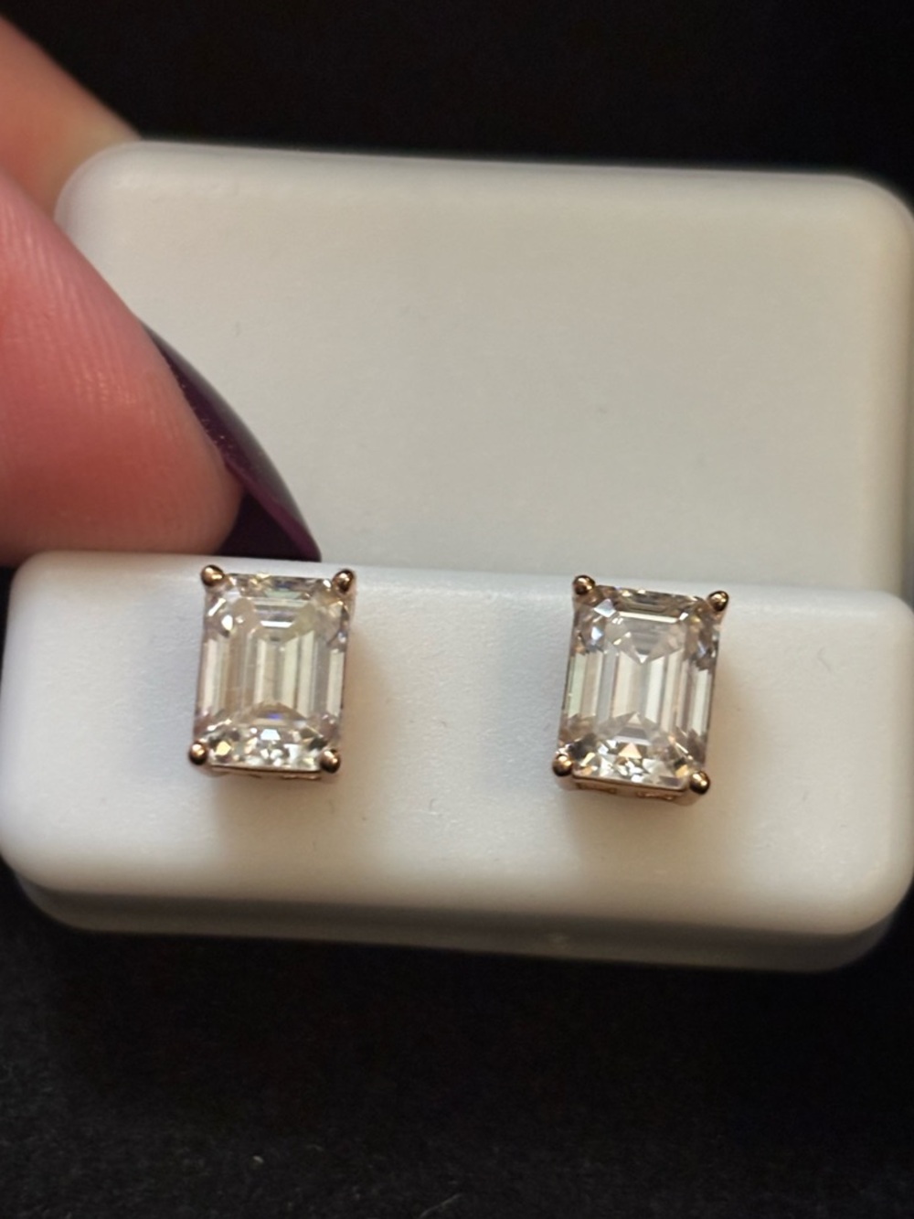 4 carat Moissanite Emerald-Cut Stud Earrings in Sterling Silver